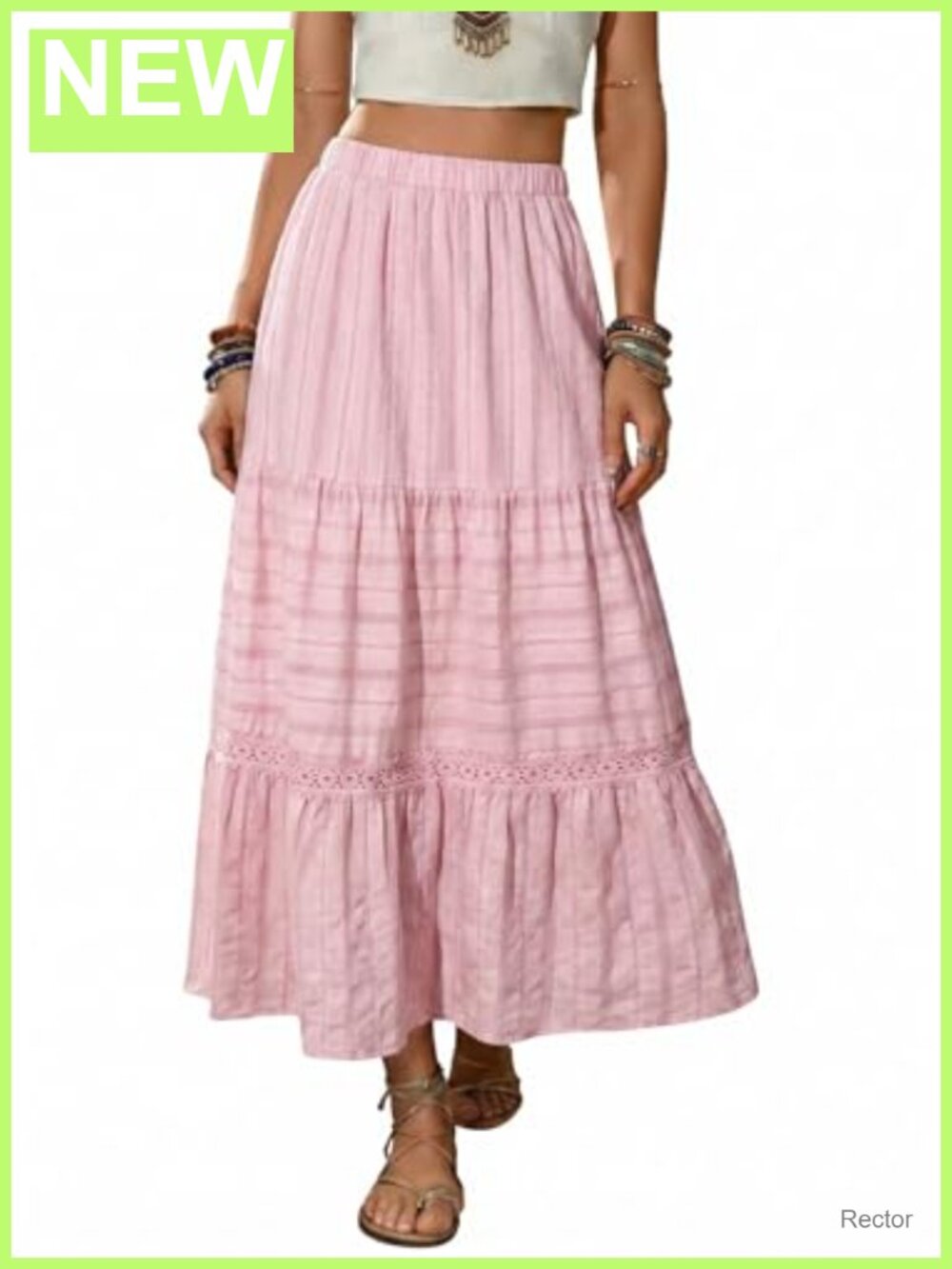 Boho Tiered High Waisted A-Line Cotton Long Flowy Skirt
